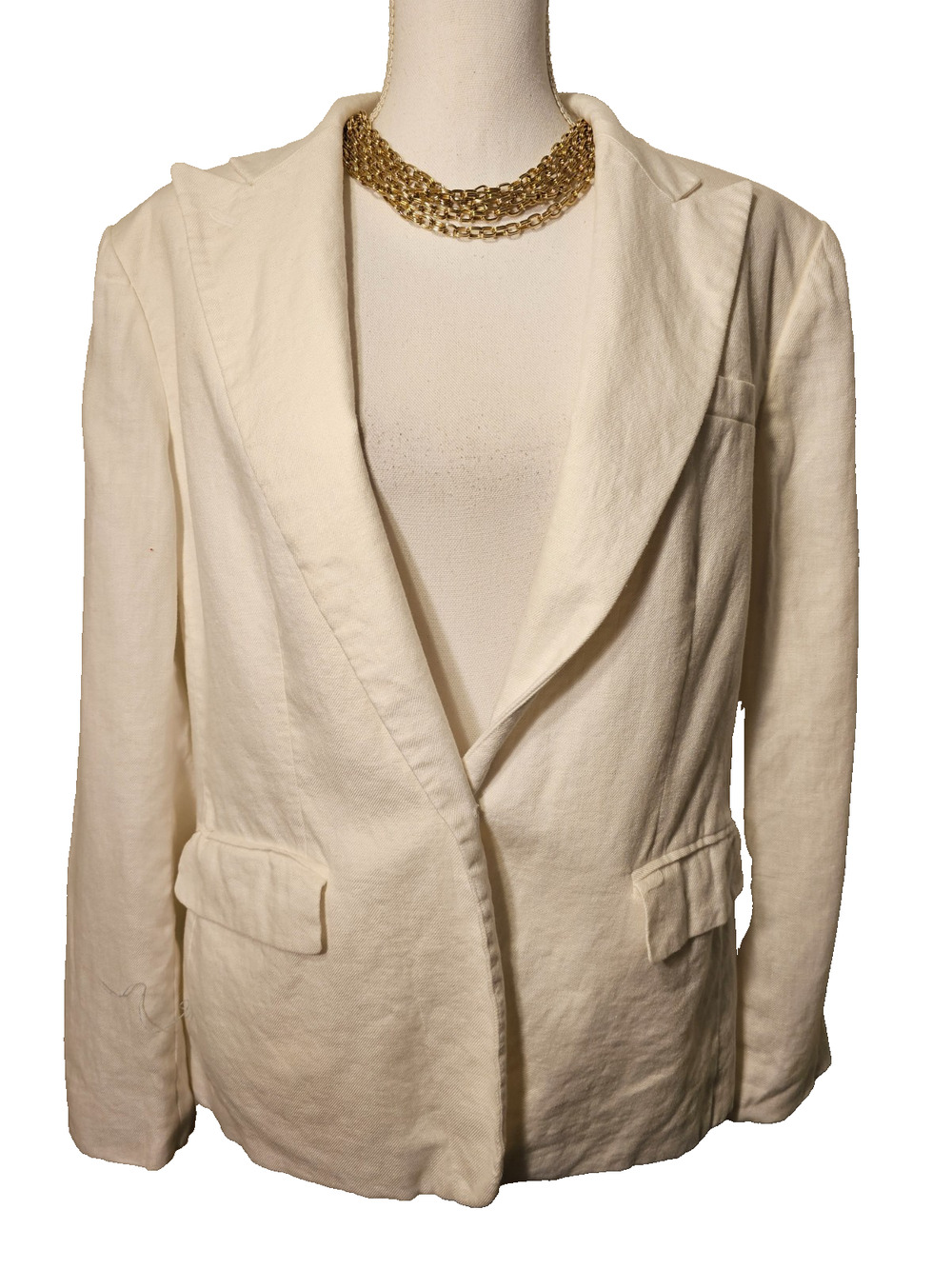 Lauren Ralph Lauren Womens White Lined Linen Blazer 16 Preppy Old Money Career